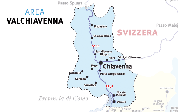 cartina della Valtellina. La Valchiavenna